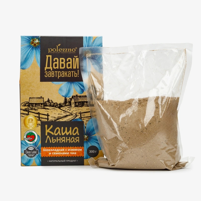 Каша льняная Шоколадная с изюмом и семенами чиа, 300 гр