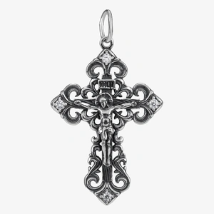 Крест серебро с чернением и фианитами