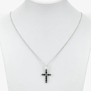 Подвеска "Крест" из чернёного серебра с чёрной синтетической шпинелью