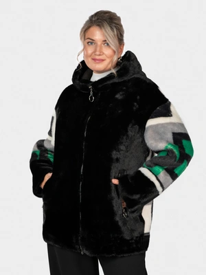 Двусторонняя дубленка с капюшоном