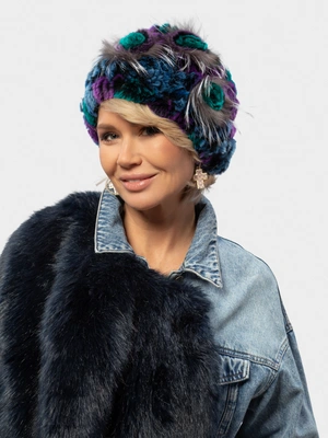 Шапка из натурального меха кролика с декором "Зимняя сказка"