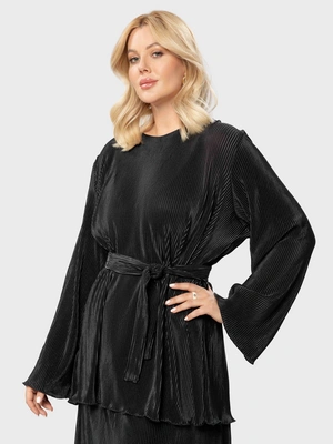 Блуза с расклешенными рукавами и поясом из плиссированной ткани