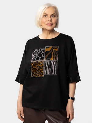 Блуза со стразами с анималистическим принтом