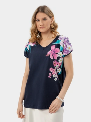 Футболка с контрастным цветочным принтом