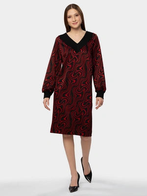 Платье с объемными рукавами из принтованной ткани