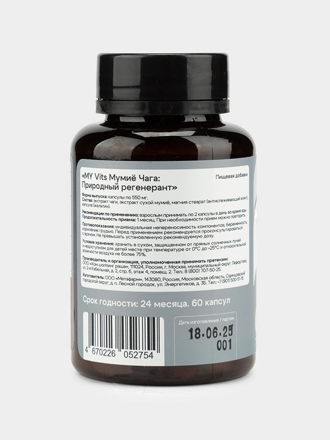 Мумиё Чага "Природный регенерант" MY VITS, 1 упаковка
