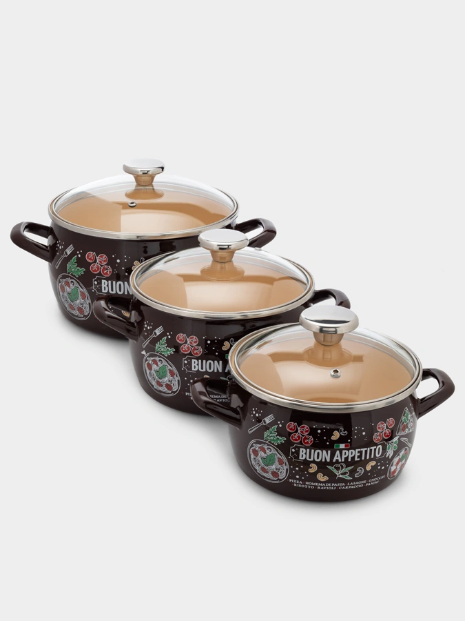 Кастрюля эмалированная Buon appetito со стеклянной крышкой
