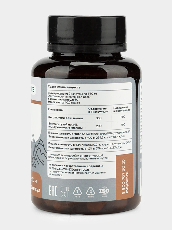 Мумиё Чага "Природный регенерант" MY VITS, 1 упаковка