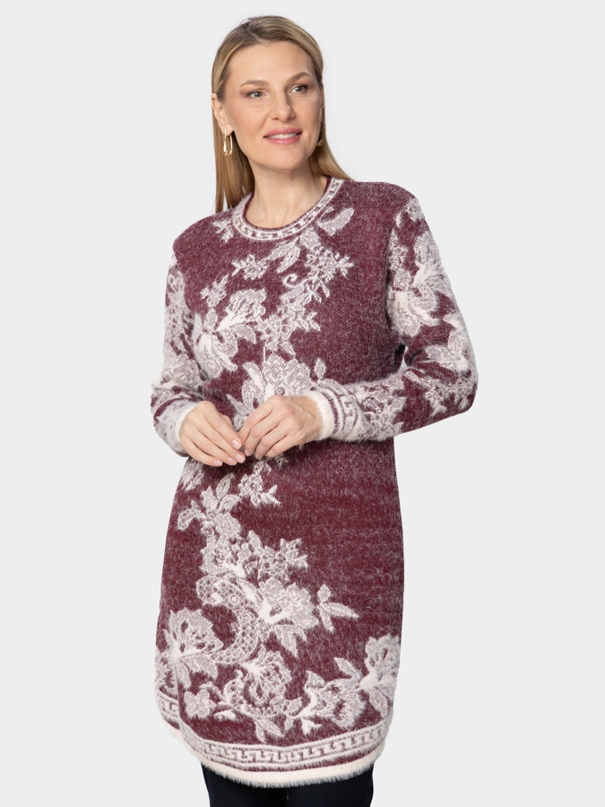 Туника пушистая удлиненная Японские цветы