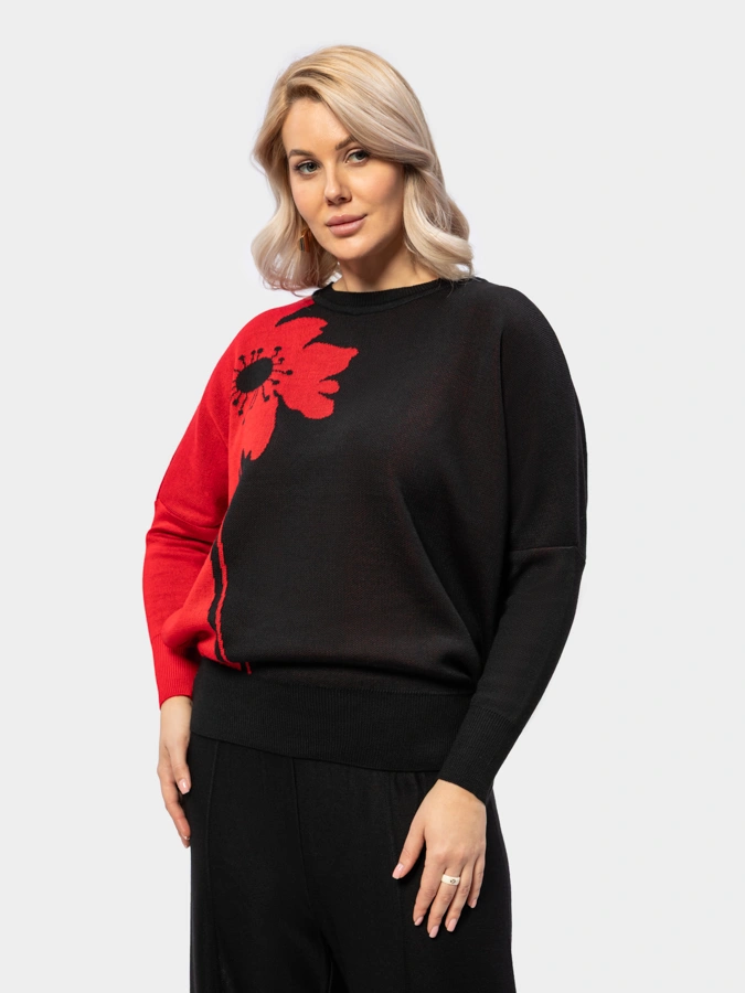 Джемпер "летучая мышь" с цветком