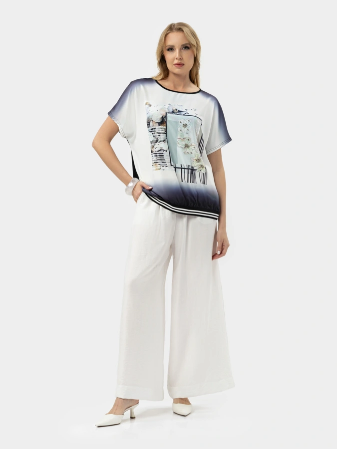 Блуза комбинированная с атласной вставкой
