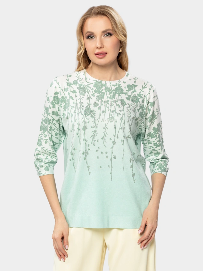 Тонкий джемпер со стразами рукав 3/4