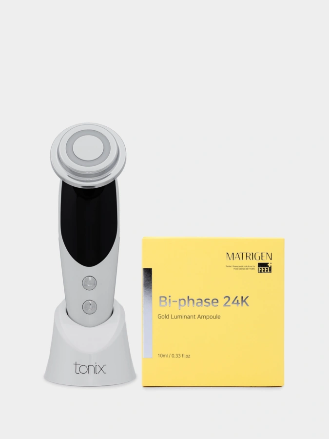 Набор микротоковый массажер для лица + сыворотка Matrigen Bi Phase 24K Gold Luminant