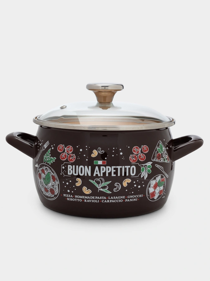 Кастрюля эмалированная Buon appetito со стеклянной крышкой