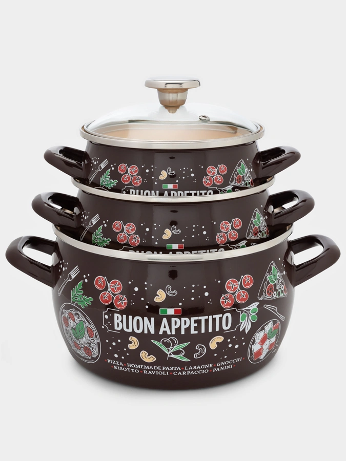 Кастрюля эмалированная Buon appetito со стеклянной крышкой