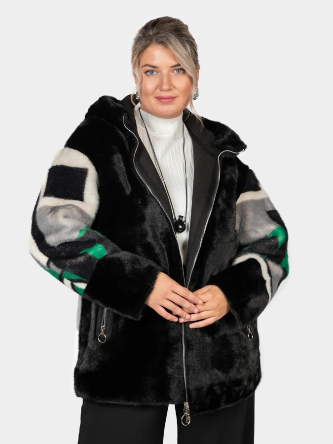 Двусторонняя дубленка с капюшоном