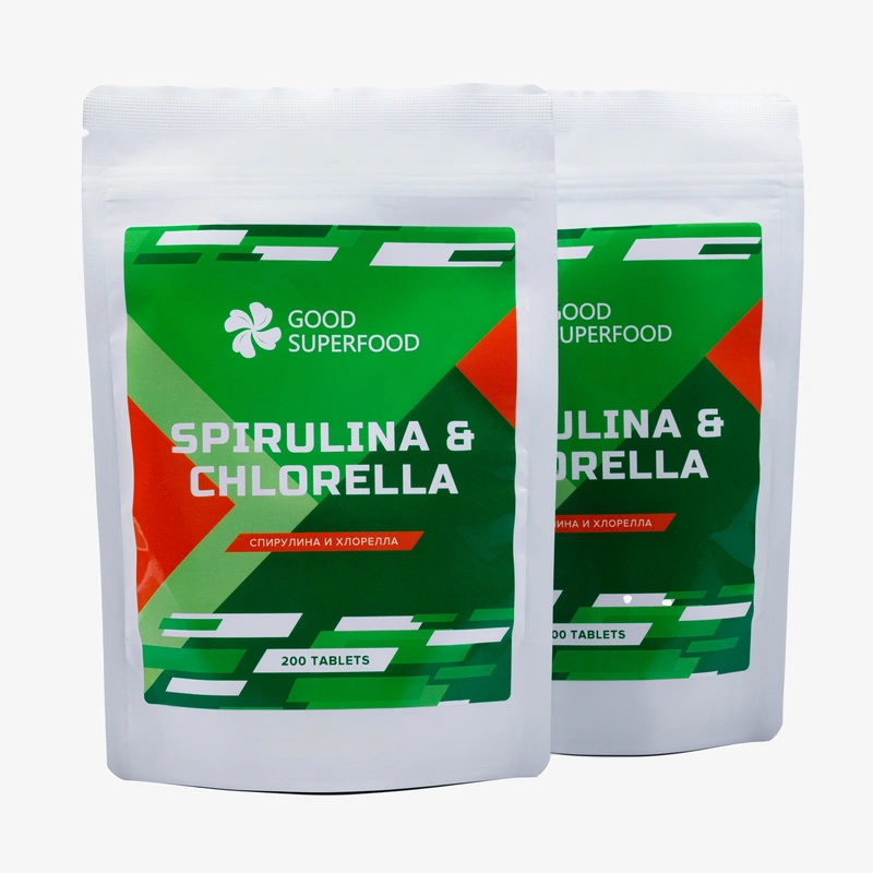 Таблетки Спирулина и Хлорелла, 2 упаковки