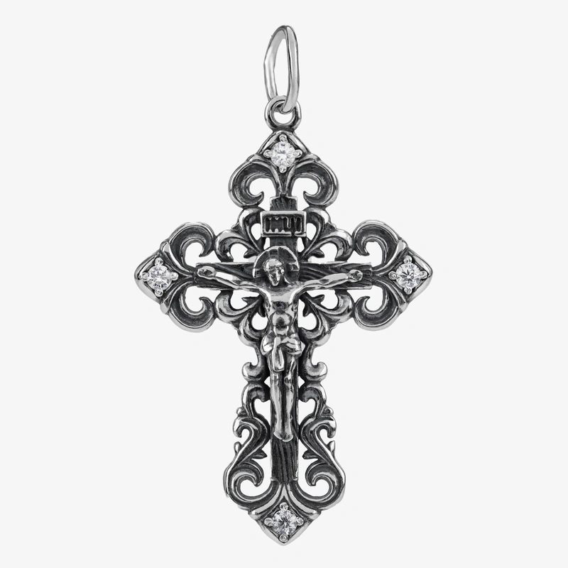 Крест серебро с чернением и фианитами