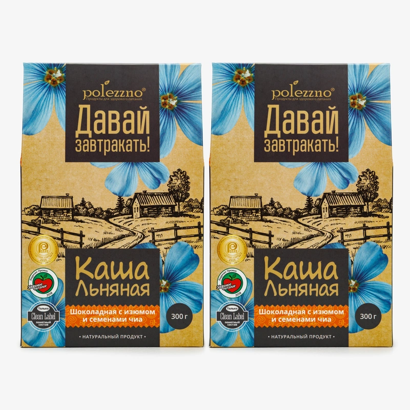 Каша льняная Шоколадная с изюмом и семенами чиа, 300 гр