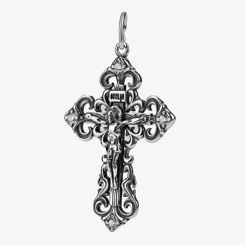 Крест серебро с чернением и фианитами