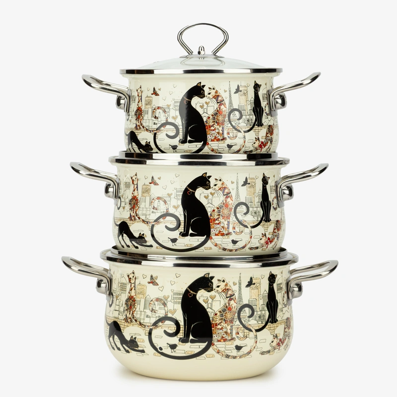 Набор эмалированных кастрюль Парижские Коты