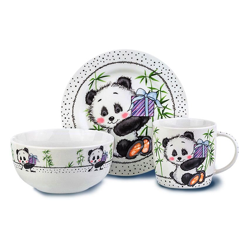 Набор «Панда с подарком»: кружка, миска, тарелка