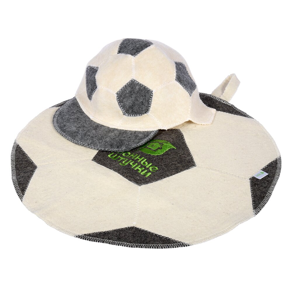 Набор из 2-х предметов (шапка Футбольный мяч, коврик Футбольный мяч) "Банные штучки", войлок