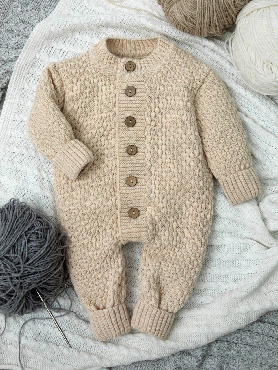 

Комбинезон детский Amarobaby Pure Love Wool, вязаный, Бежевый