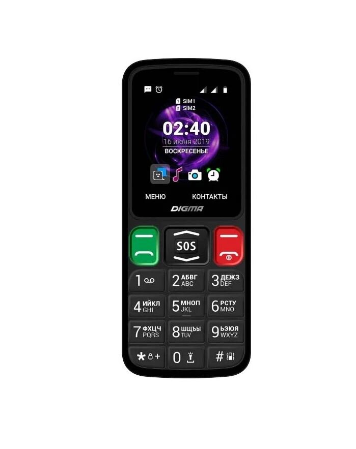 

Мобильный телефон Digma S240 Linx 32Mb черный моноблок 2Sim 2.44" 240x320 0.08Mpix GSM900/1800 MP3 FM microSD max16Gb