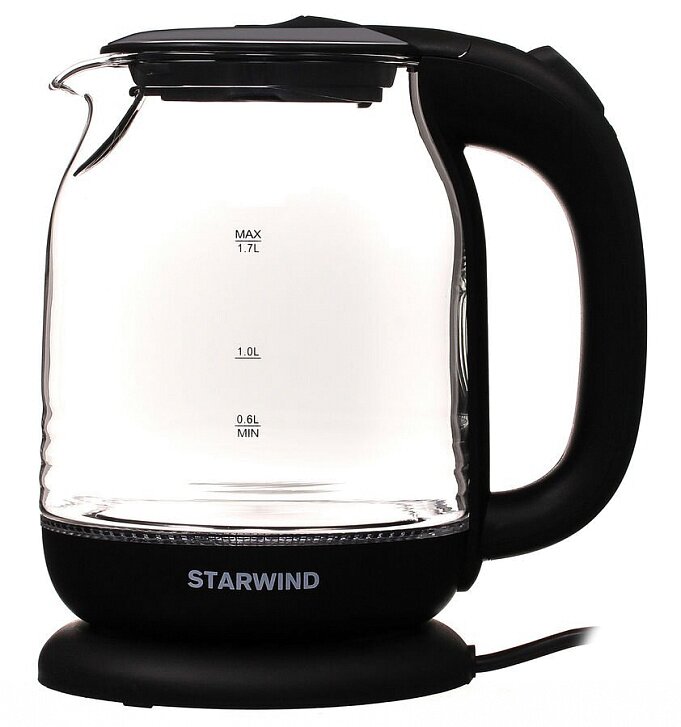 Чайник электрический Starwind SKG1311 1.7л. 2200Вт черный/серебристый (корпус: стекло)